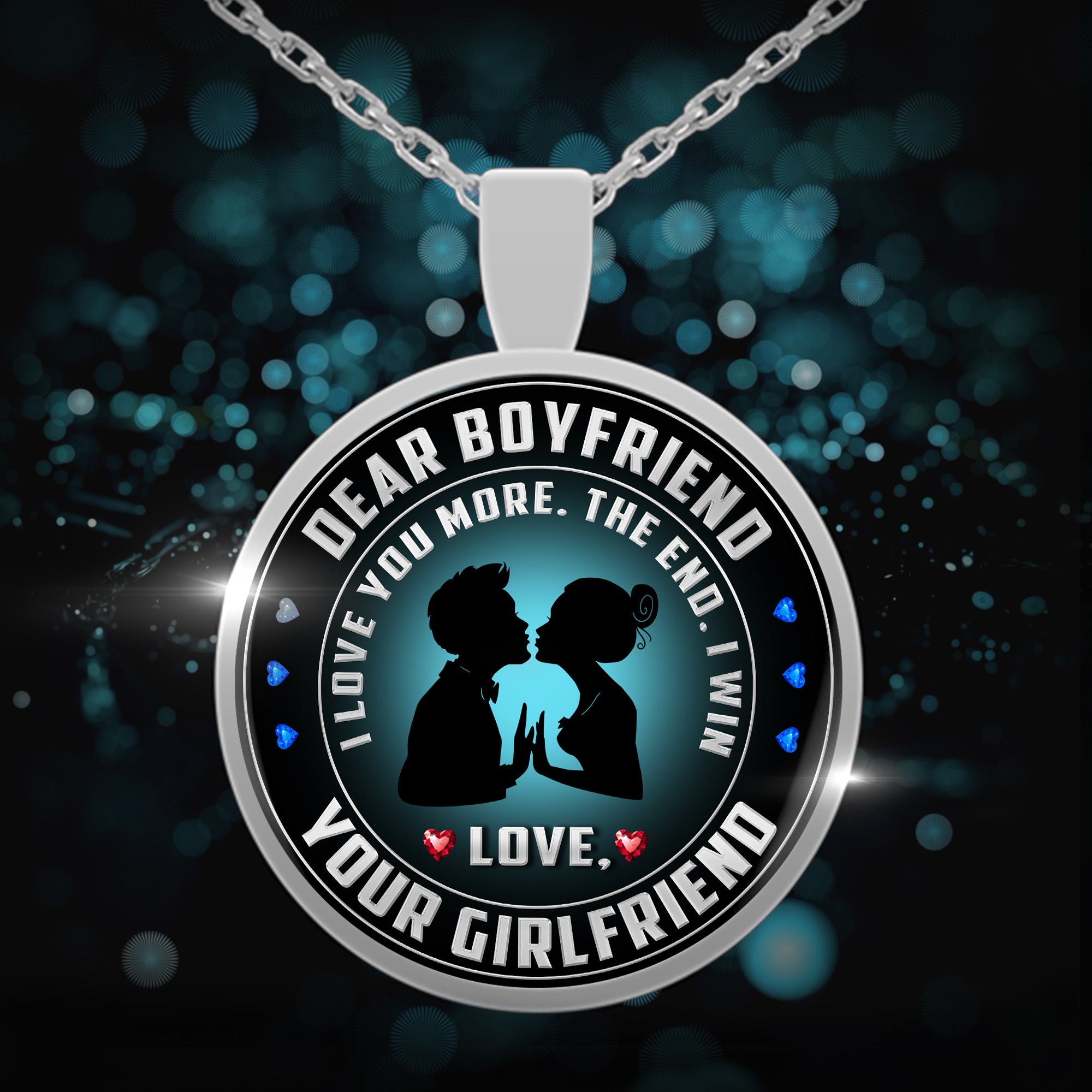 Dear Boyfriend - "I Love Your More" Silver Pendant Necklace